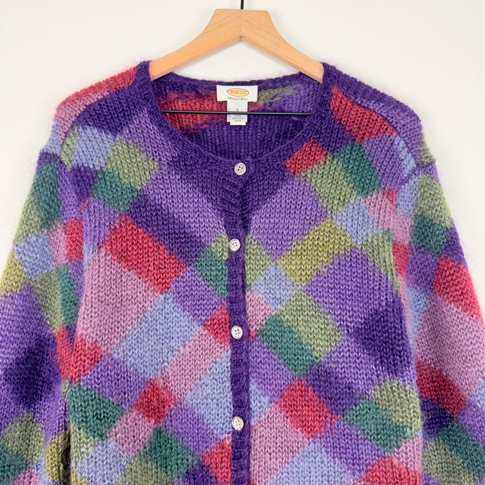 Vtg Talbots Cardigan Sweater Womens L Mohair Blend Hand Knit Argyle Grandmacore - Picture 4 of 16